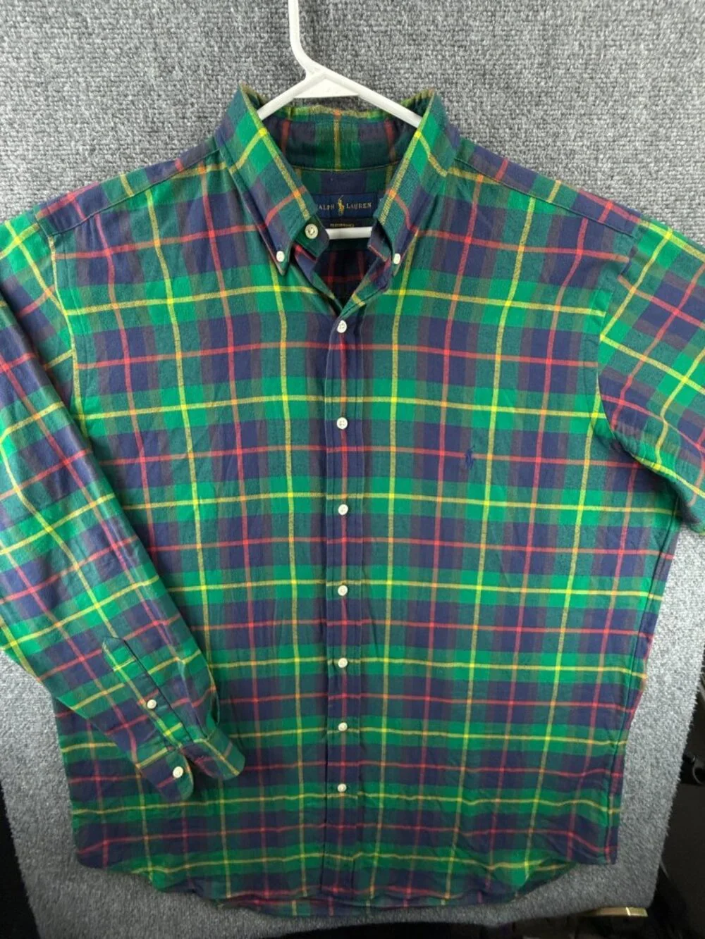 Ralph Lauren Performance Flannel Button Up Shirt Men Green Purple XLT Tall